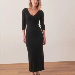 NWOT Marine Layer Lexi Ribbed V-Neck Black Long Sleeve Maxi Dress XS Casual